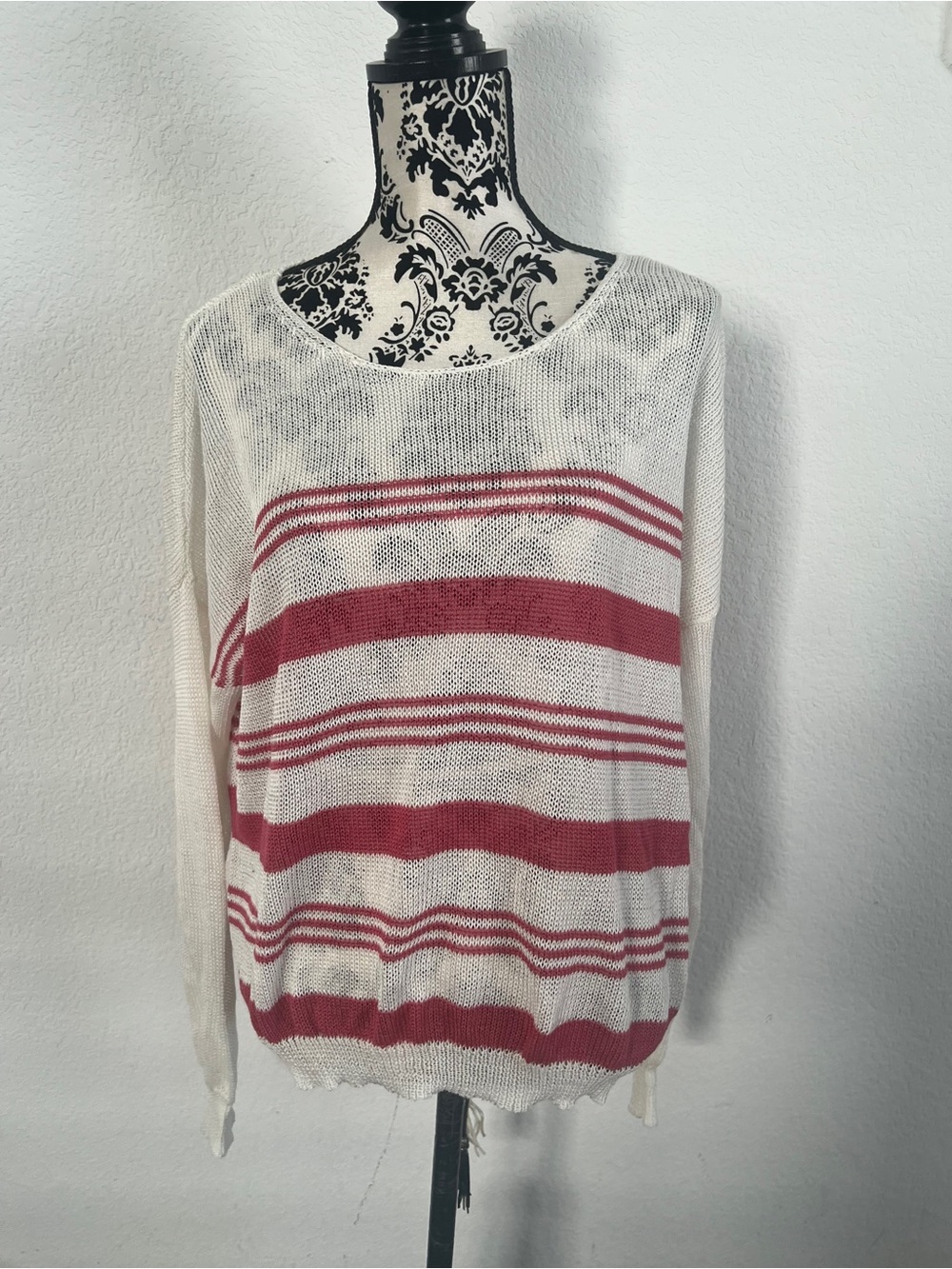 Cotton On Women’s L Cream Pink Striped Open Knit Lightweight Sweater